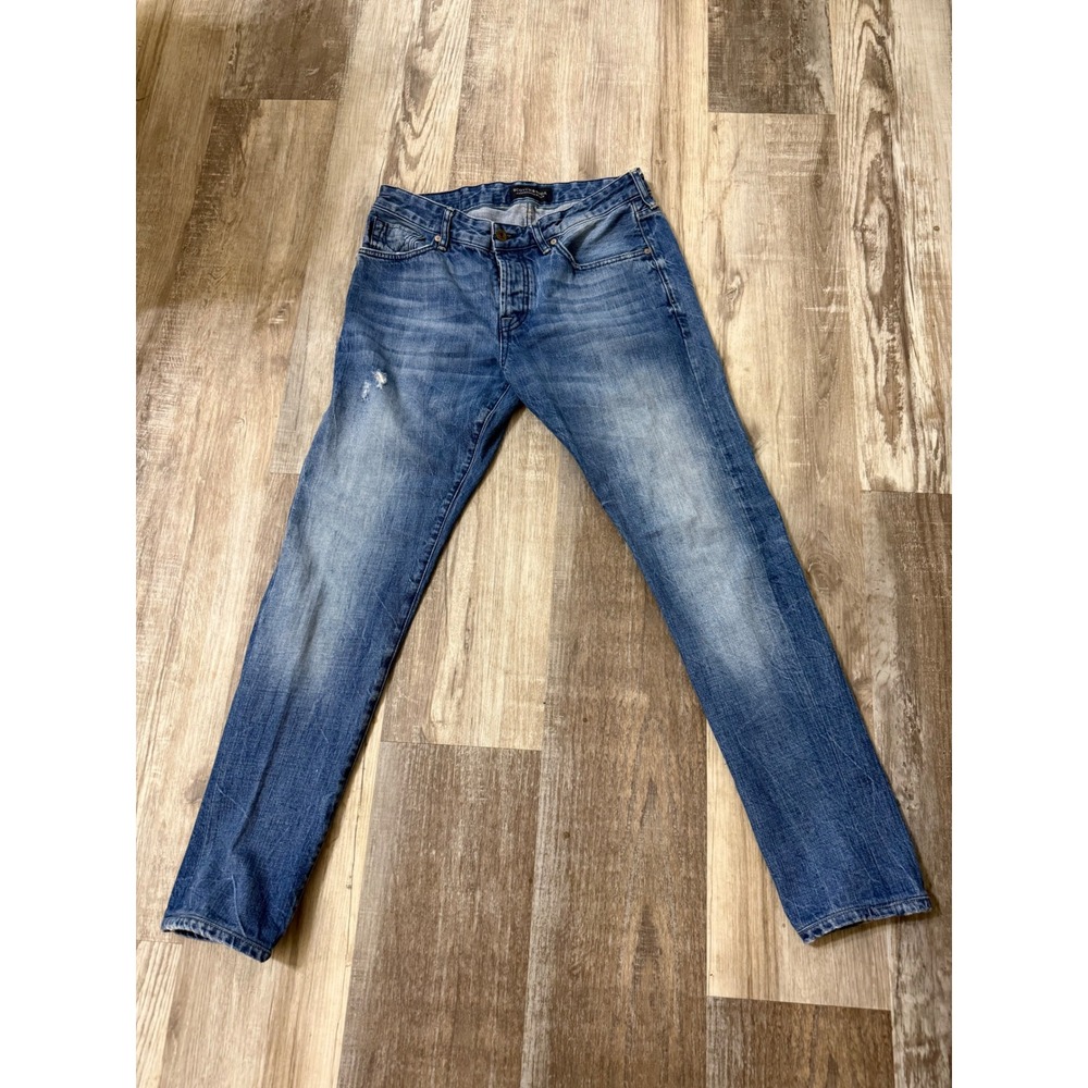 Scotch & Soda Amsterdams Blauw Ralston Slim Fit Blue Jeans Mens 33x32 Distressed